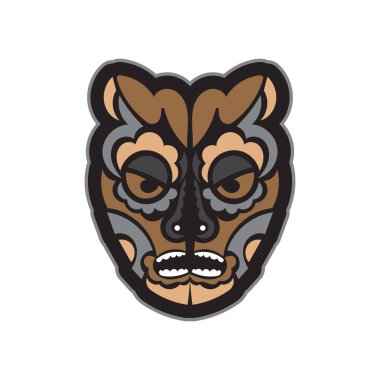 Maori ya da Samoa tarzında renkli maske. Polinezya tarzı tiki. Tişörtler, telefon kılıfları ve dövmeler için iyi. İzole edilmiş. Vektör illüstrasyonu