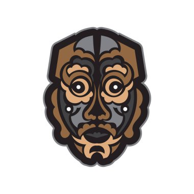 Maori veya Samoa tarzında Renkli Dövme Maskesi. Polinezya tarzı tiki. Parmak izi için iyi. İzole edilmiş. Vektör illüstrasyonu