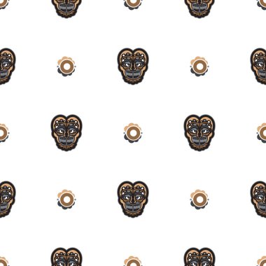 Kusursuz desenli, maskeli, Maori ya da Samoa tarzında. Vektör illüstrasyonu