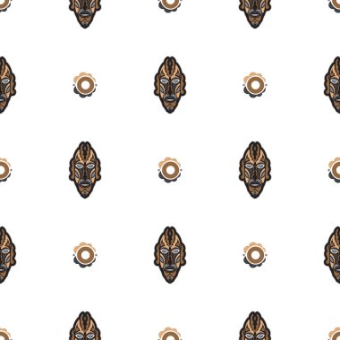 Kusursuz desenli, maskeli, Maori ya da Samoa tarzında. Geçmiş ve tekstil için iyi. Vektör illüstrasyonu