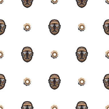 Kusursuz desenli, Maori tarzı bir maske. Polinezya tarzı tiki. Geçmiş ve tekstil için iyi. Vektör illüstrasyonu