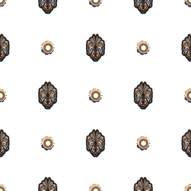 Kusursuz desenli ve Samoa tarzında maskeli. Polinezya tarzı tiki. Geçmiş ve tekstil için iyi. Vektör illüstrasyonu