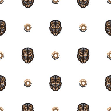 Kusursuz desenli ve Samoa tarzında maskeli. Polinezya tarzı tiki. Geçmiş ve tekstil için iyi. Vektör illüstrasyonu