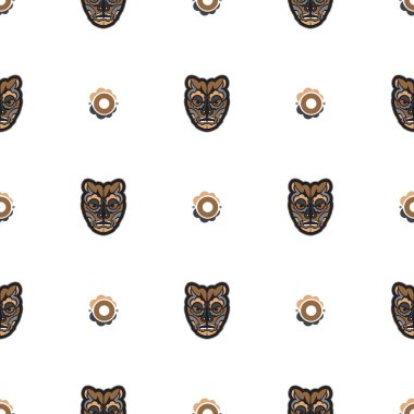 Kusursuz desenli ve Samoa tarzında maskeli. Vektör illüstrasyonu