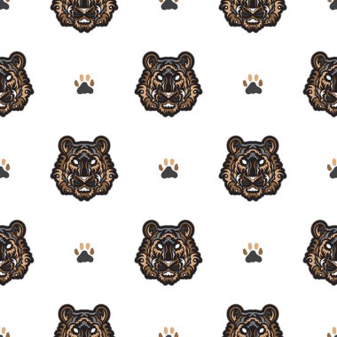 Kaplan suratlı kusursuz bir desen. Parmak izi, geçmiş ve tekstil için iyi. Vektör illüstrasyonu.