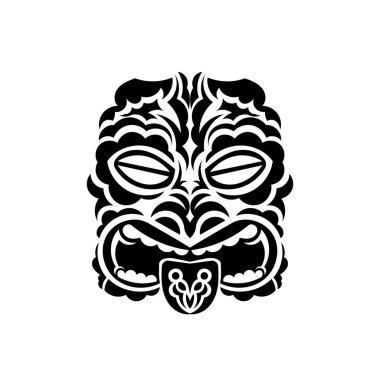 Maori desenli yüz. Samoa tarzı maske. Polinezya tarzı dövme ya da parmak izi. Vektör illüstrasyonu.