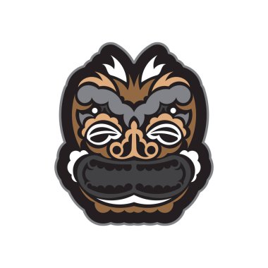 Maori desenli yüz. Samoa tarzı maske. Polinezya baskısı. Özel kurumsal kimlik. Vektör illüstrasyonu.