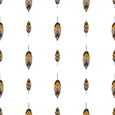 Etnik tüyleri olan kusursuz bir desen. Duvar kağıdı, web sayfası geçmişi, tebrik kartları, kumaş baskısı için iyi. Vektör illüstrasyonu.