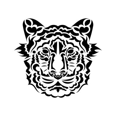 Beyaz arka planda kaplan suratlı dövme. Vektör illüstrasyonu.