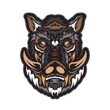 Yaban domuzu maskotu. Yazdırma, poster, çıkartma, logo, dövme, amblem gibi kullanılacak vektör illüstrasyonu.