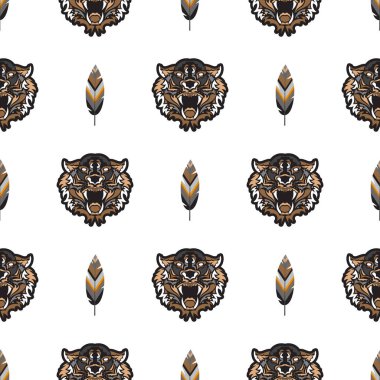 Kaplan kafayla kusursuz desen. Vektör illüstrasyonu.