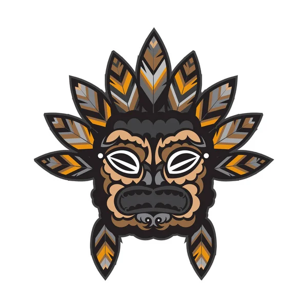 Polinezya tarzında tüylü bir yüz. Maori ya da samoa dövmesi. Parmak izi için iyi. İzole edilmiş, vektör illüstrasyonu.
