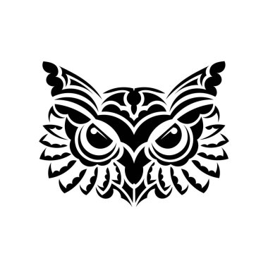 Polinezi desenlerinden bir baykuşun yüzü. Beyaz arka planda izole edilmiş. Vektör illüstrasyonu.