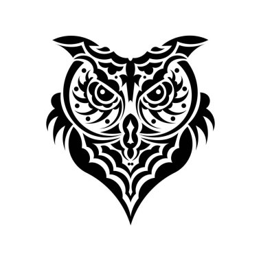 Maori desenli bir baykuşun yüzü. Beyaz arka planda izole edilmiş. Vektör illüstrasyonu.