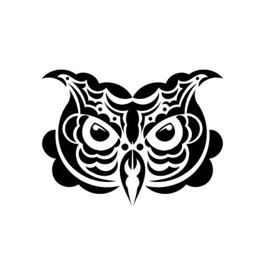 Maori desenli bir baykuşun yüzü. Beyaz arka planda izole edilmiş. Vektör illüstrasyonu.