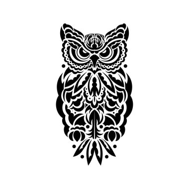 Baykuş dövmesi. Beyaz arka planda izole edilmiş. Vektör illüstrasyonu.