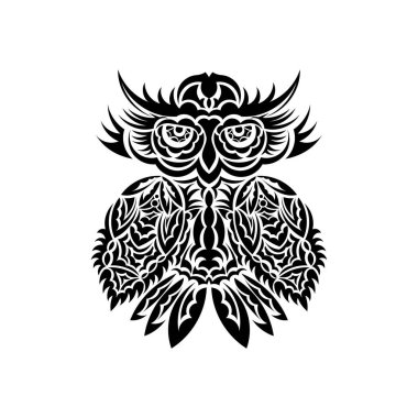 Polinezi desenlerinden baykuş. Parmak izi için iyi. Beyaz arka planda izole edilmiş. Vektör illüstrasyonu.