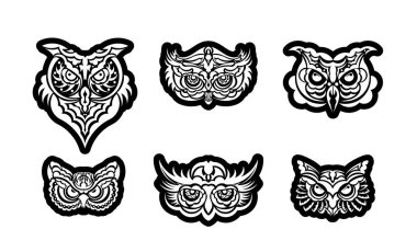 Baykuş Yüzlü 'nün parmak izleri. Samoa ve Hawaii desenleri. Tişörtler, bardaklar, telefon kılıfları ve daha fazlası için iyi. Vektör illüstrasyonu.