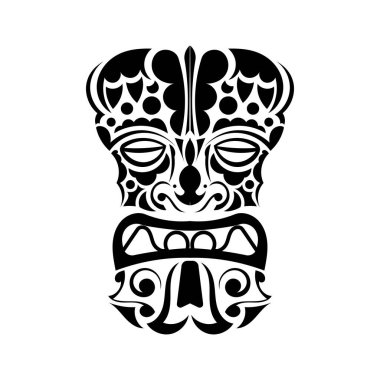 Totem surat. Polinezya ya da Maori tarzında bir yüz. Hawaii kabile modelleri. Parmak izleri ve tişörtler için iyi. İzole edilmiş. Vektör illüstrasyonu.