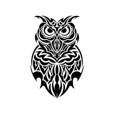 Baykuş dövmesi. Kalıplardan baykuş. Dövmeler ve parmak izleri için iyi. Vektör illüstrasyonu.