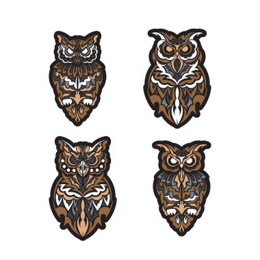 Boho tarzında baykuş. Vektör illüstrasyonu.