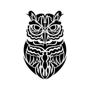 Soyut etnik aztek süs desenli siyah beyaz baykuş mandala. Baykuş dövmesi.