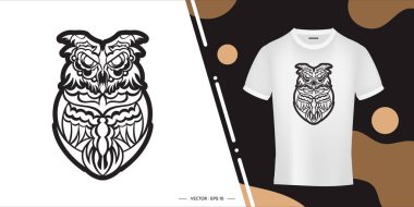 Boho tarzında siyah beyaz baykuşlar. İyi kapaklar, kumaşlar, kartpostallar ve baskı. Vektör illüstrasyonu.