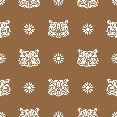 Boho tarzında basit, pürüzsüz bir baykuş yüzü. Giysiler ve tekstil için iyi. Vektör illüstrasyonu.