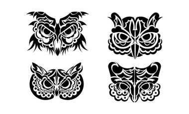 Boho tarzında bir baykuş yüzü. Giysiler ve tekstil için iyi. Vektör illüstrasyonu.