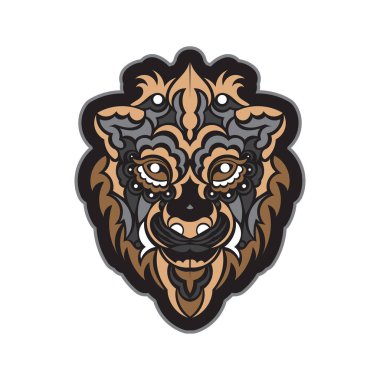 Boho desenli bir aslanın yüzü. İzole edilmiş. Şube illüstrasyonu.