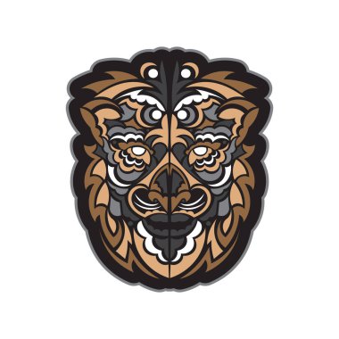 Boho desenli bir aslanın yüzü. Logo ya da parmak izi için iyi. İzole edilmiş. Vektör illüstrasyonu.
