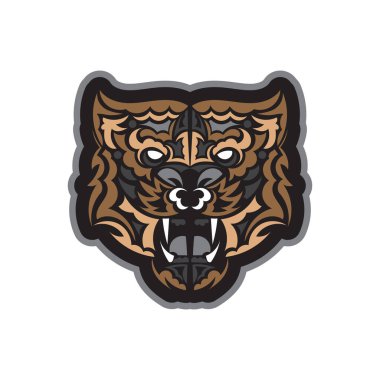 Boho tarzında renkli kaplan baskısı. Polinezya tarzı kaplan suratlı. İzole edilmiş. Vektör illüstrasyonu.