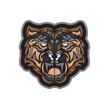 Renkli baskı Polinezya tarzı kaplan yüzü. İzole edilmiş. Vektör illüstrasyonu.