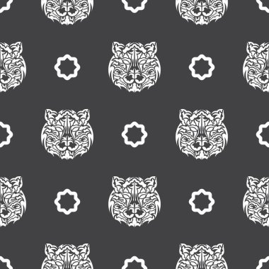 Beyaz kaplan suratlı, boho tarzında kusursuz bir desen. Polinezya tarzı kaplan suratlı. Özgeçmiş ve parmak izleri için iyi. Vektör illüstrasyonu.