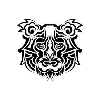 Maori tarzı kaplan suratlı dövme. Boho kaplan suratlı. İzole edilmiş. Vektör illüstrasyonu.