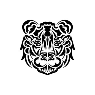 Samoa tarzı kaplan suratlı dövme. Boho kaplan suratlı. İzole edilmiş. Vektör illüstrasyonu.