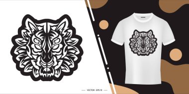 Polinezya tarzı kaplan yüz izi. Boho kaplan suratlı. İzole edilmiş. Vektör illüstrasyonu.