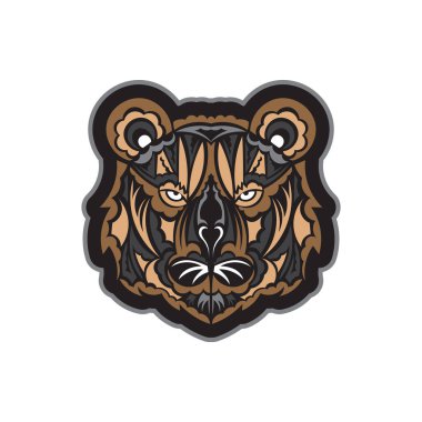 Renkli baskı Maori tarzı kaplan yüzü. Boho kaplan suratlı. İzole edilmiş. Vektör illüstrasyonu.