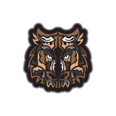 Polinezya tarzında renkli kaplan yüzü. Boho kaplan suratlı. İzole edilmiş. Vektör illüstrasyonu.