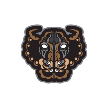 Aslan izi. Polinezya tarzı aslan surat. Giysiler ve tekstil için iyi. Özel bir tarz. Vektör illüstratörü.