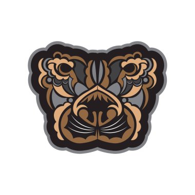 Aslan izi. Maya tarzında aslan yüzlü. İyi kapaklar, kumaşlar, kartpostallar ve baskı. Özel bir tarz. Vektör illüstratörü.