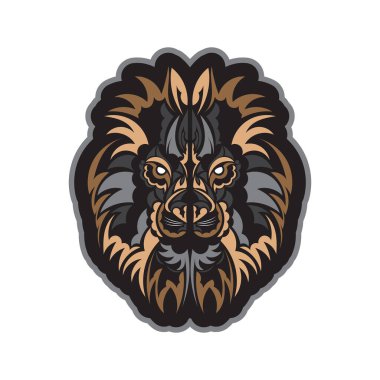 Aslan izi. Maya tarzında aslan yüzlü. Kartpostalları ve matbaayı iyi kapsıyor. Özel bir tarz. Vektör illüstratörü.