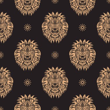 Basit bir stilde kaplan kafalı kusursuz bir desen. Duvar kâğıdı, kumaş, kartpostallar ve baskı iyi. Vektör illüstrasyonu.