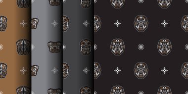 Kaplan kafasıyla kusursuz deseni basit bir boho stiliyle ayarlayın. Giysiler, tekstil ve parmak izleri için iyi. Vektör illüstrasyonu.