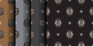 Kaplan kafasıyla kusursuz deseni basit bir boho stiliyle ayarlayın. Giysiler, tekstil ve parmak izleri için iyi. Vektör illüstrasyonu.