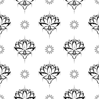 Nilüfer pürüzsüz desen. Siyah ve beyaz. Geçmişleri, parmak izleri, giyim ve tekstil için iyi. Vektör illüstrasyonu.