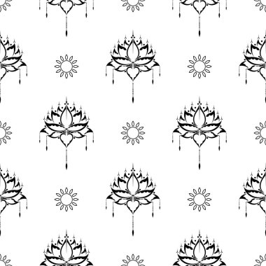 Nilüfer pürüzsüz desen. Siyah ve beyaz. Giysiler, tekstil, geçmiş ve parmak izleri için iyi. Vektör illüstrasyonu.