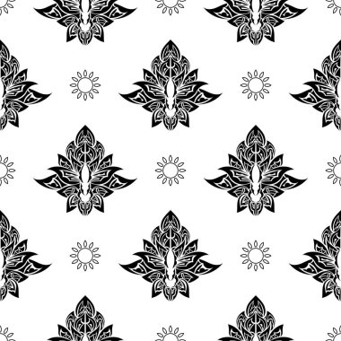 Nilüfer pürüzsüz desen. Siyah ve beyaz. Duvar kağıdı, kumaş, kartpostal ve baskı için iyidir. Vektör illüstrasyonu.