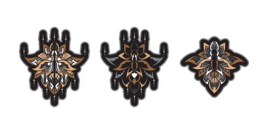 Renkli nilüfer çiçeği seti, yoga ya da boho stilinde zen dekoratif element. Vektör illüstrasyonu.