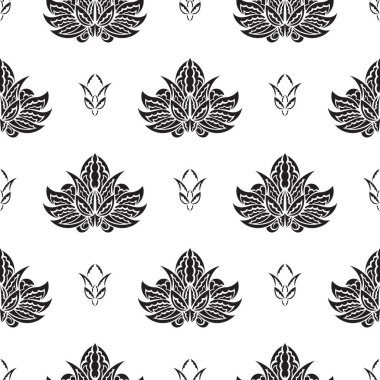 Nilüferli siyah-beyaz desenli, basit tarzda. Geçmişleri, parmak izleri, giyim ve tekstil için iyi. Vektör illüstrasyonu.